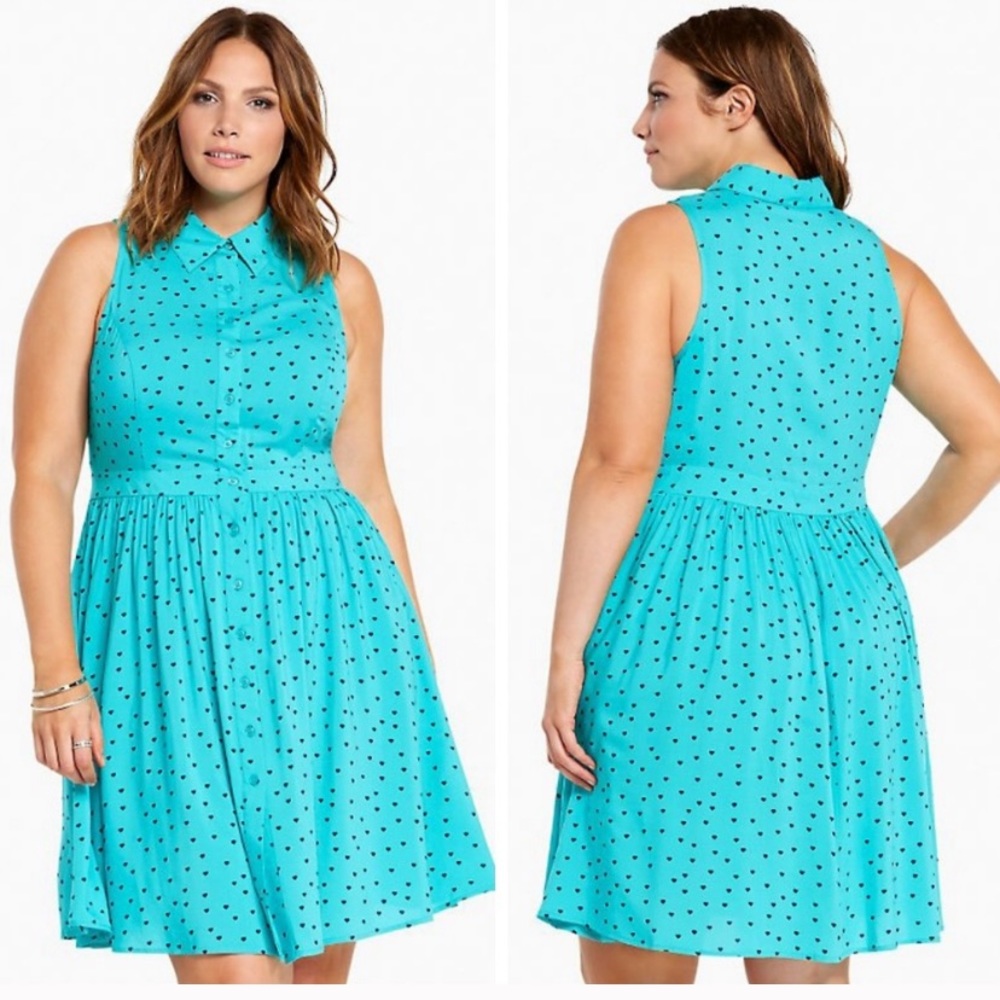 Heart print challis shirt dress